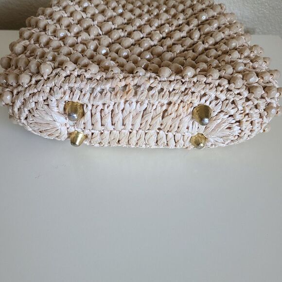 vintage 1960s crocheted white beaded purse vintage mod raffia handbag - Picture 4 of 8